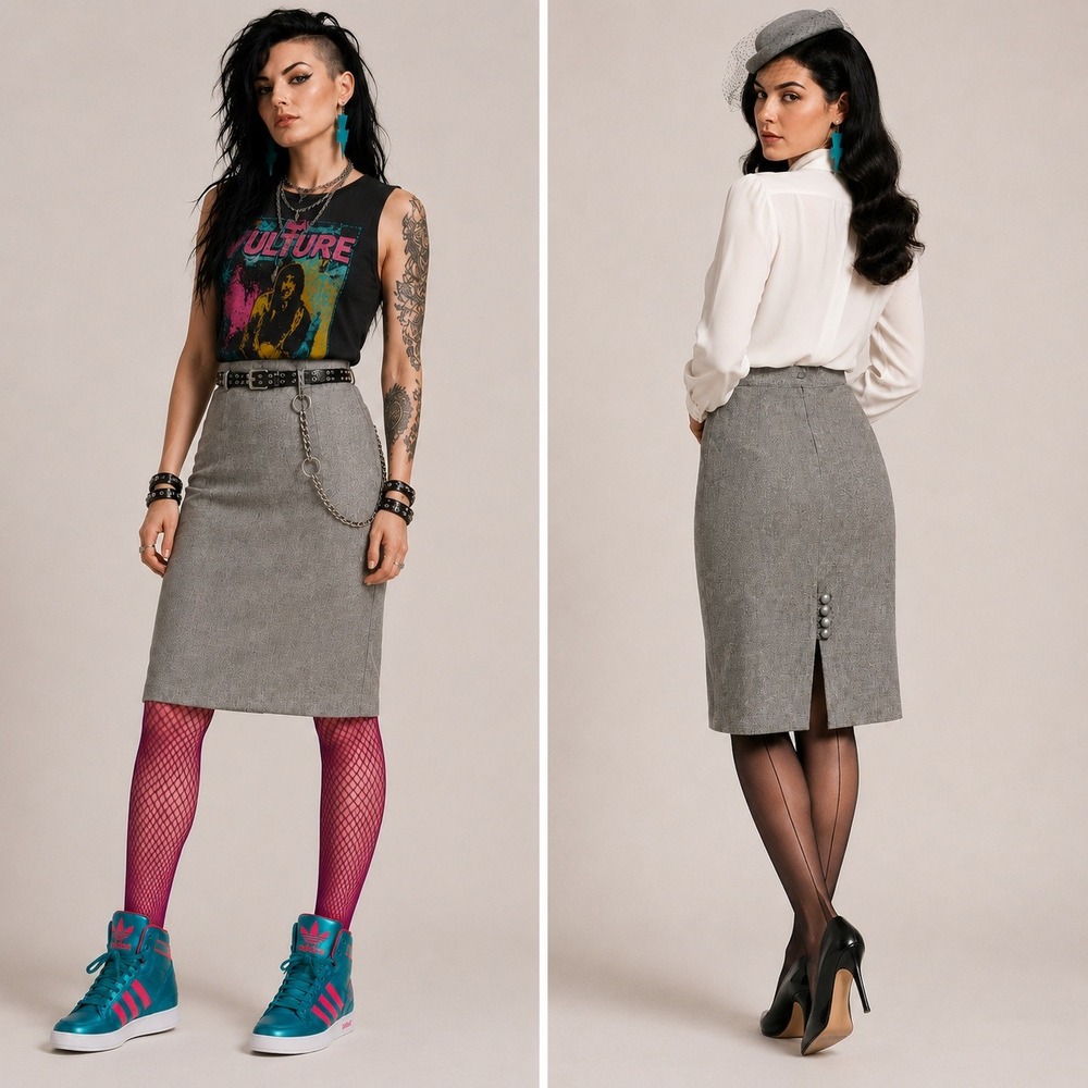 Vintage 80s does 60s‎ Cristina's grey pencil skirt, 7 or 8